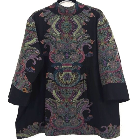 Soft Surroundings Tapestry Black Kimono Wool Jacket Boho Eclectic Artisan, 3X - Picture 7 of 13